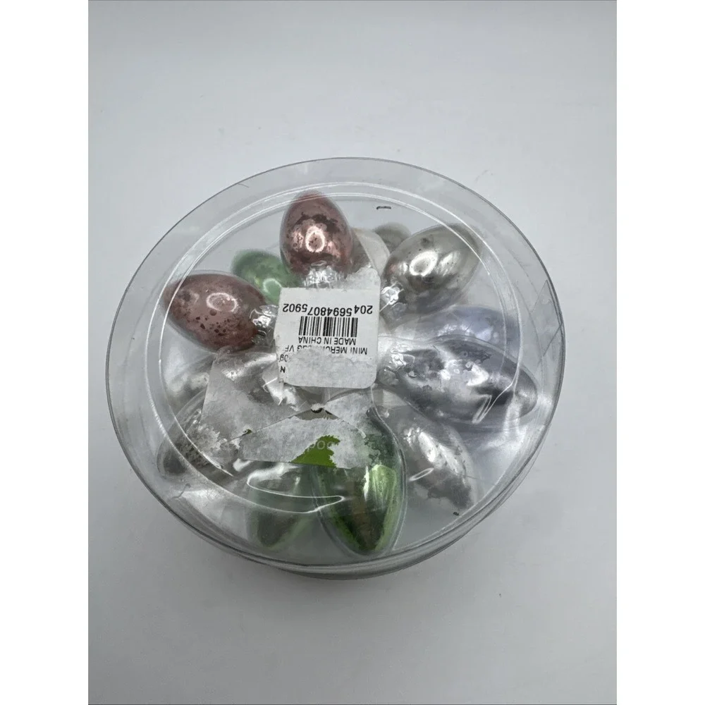 Pottery Barn Mercury Glass Mini‎ Ornament Easter Eggs Set of 18 Boxed Assorted